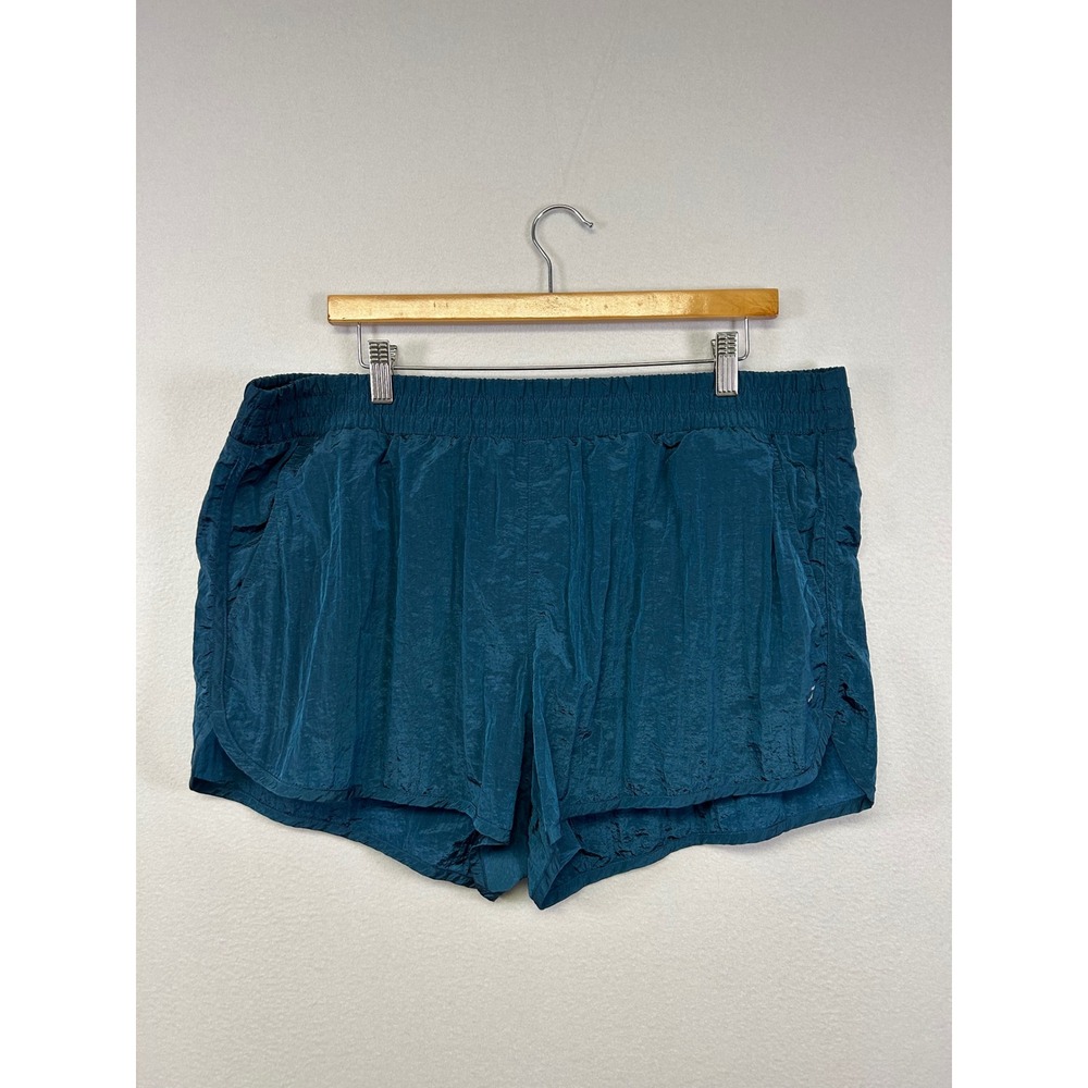 Athleisure GapFit Womens XL Teal Blue Crinkle Nylon Lined‎ Athletic Gym Shorts